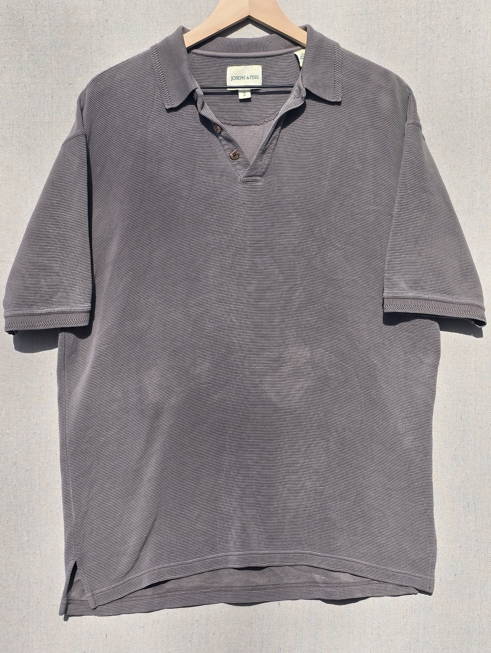 Joseph & Feiss Silk Cotton Ribbed Polo Shirt Men’s M Gray Short Sleeve